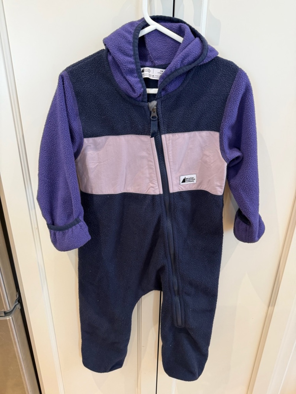 MEC 18m Kids Purple and Navy Fleece One-Piece Hooded Jumpsuit